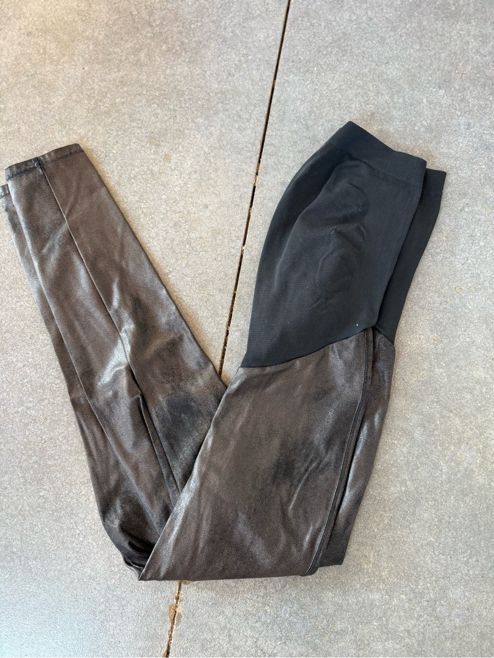 Spanx Maternity Faux Leather Black Leggings with Knit Waistband